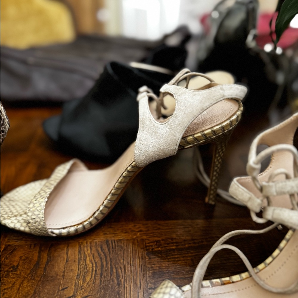 Women's Metallic Gold Strappy High Heel Sandals